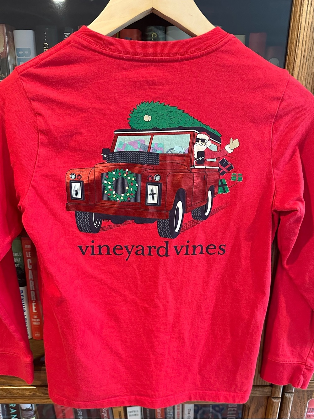 Vineyard Vines Red Long-Sleeve Tee with Holiday Truck Graphic